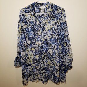 Liz Claiborne Blue Printed Longsleeves Top 1X
